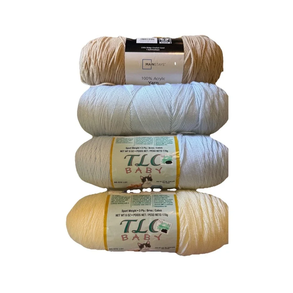 TLC Baby Yarn Bundle Blue Yellow Tan Mainstays Acrylic Lot 4 Skeins No Dye Lot